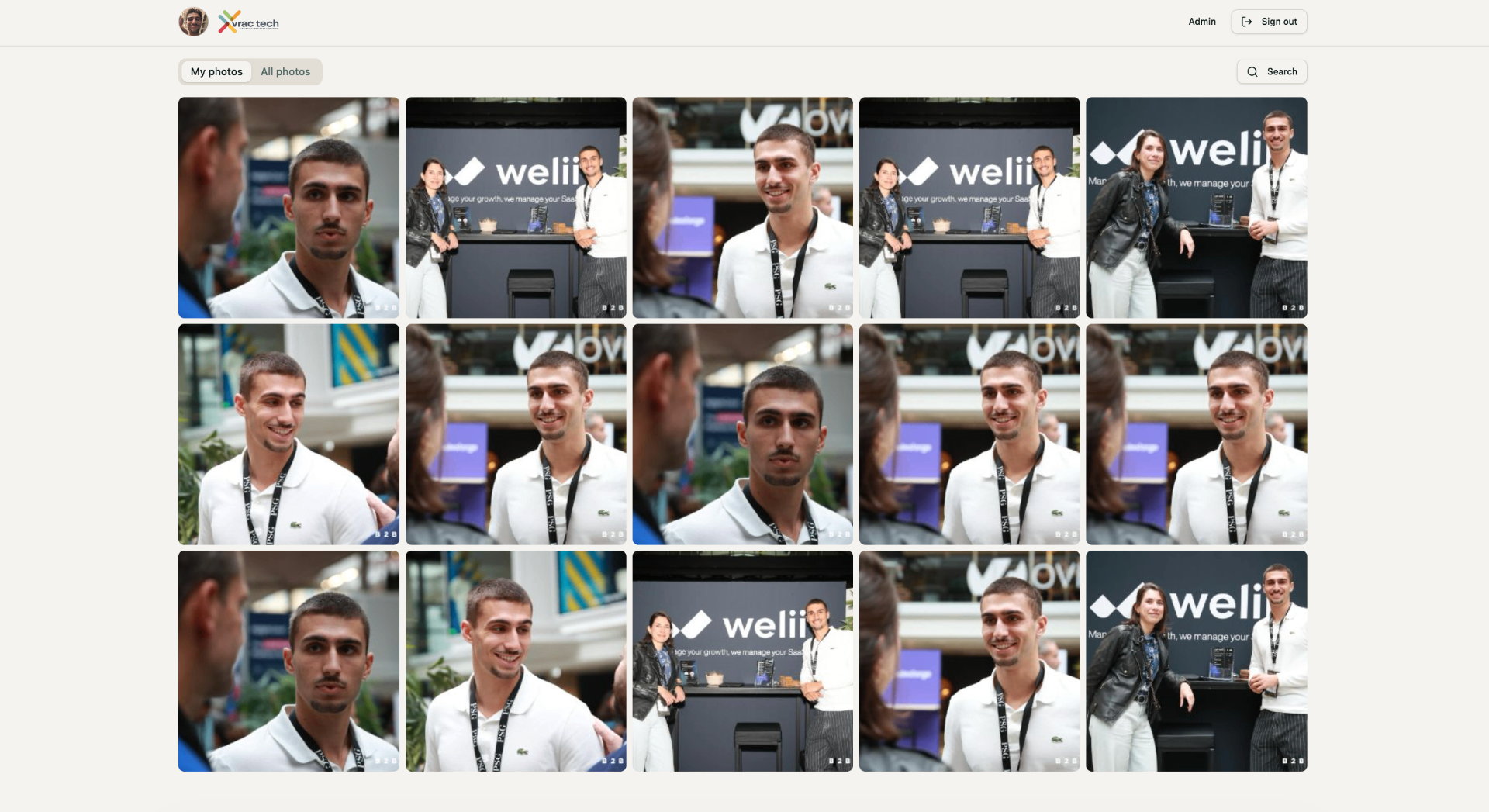 Recognify dashboard with event photo gallery